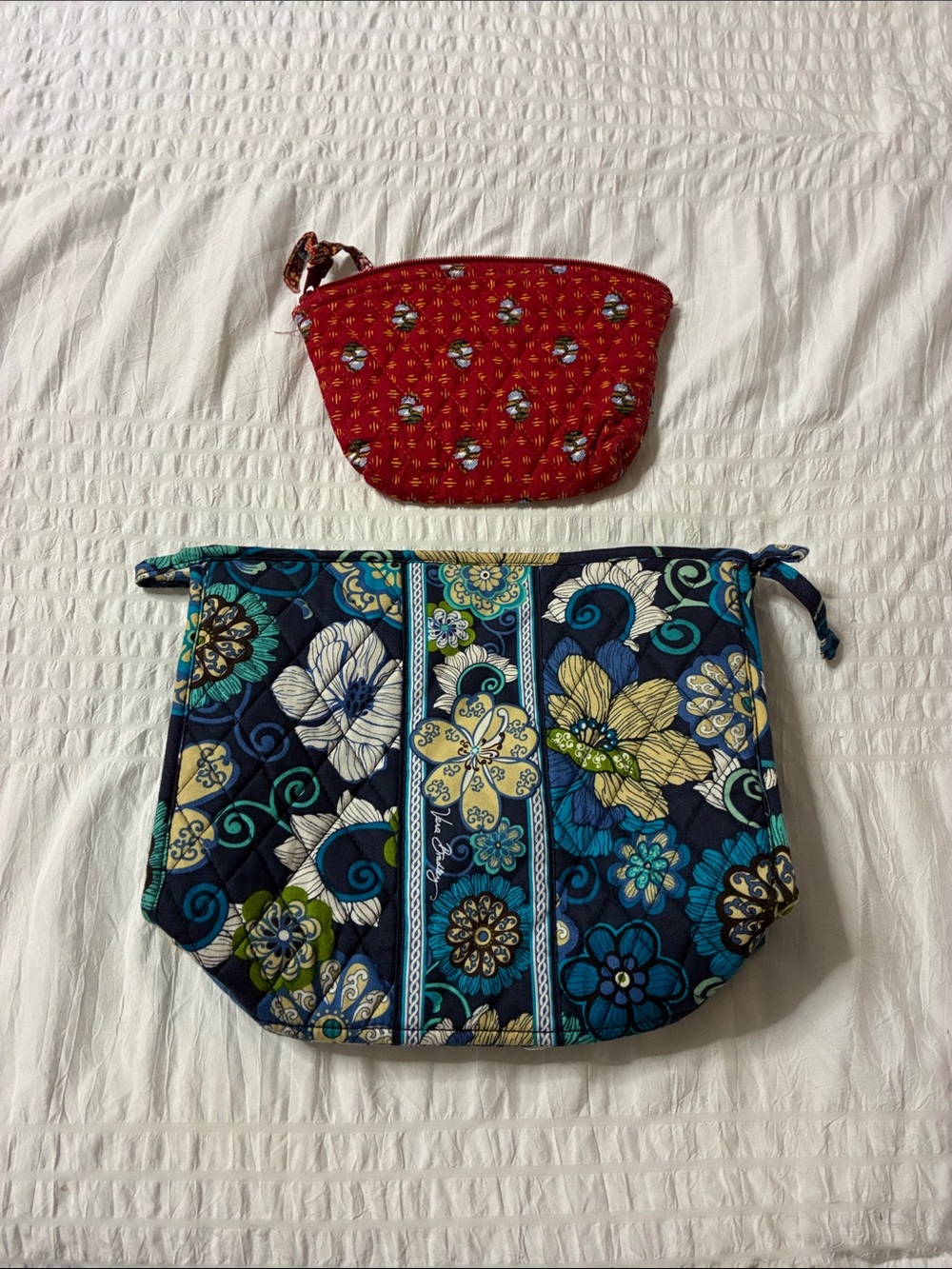 Vera Bradley Teal & Blue Floral Quilted Cosmetic Pouches (2PC)